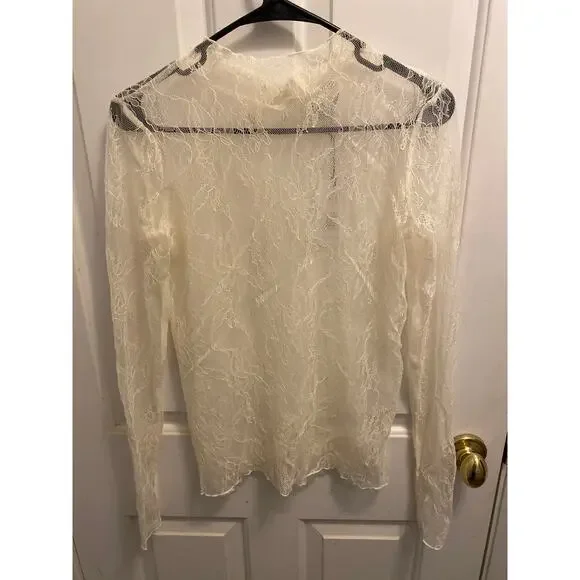 Brand New WeWoreWhat Women's Size Medium Ivory White Lace Mock Neck Top - Picture 3 of 7
